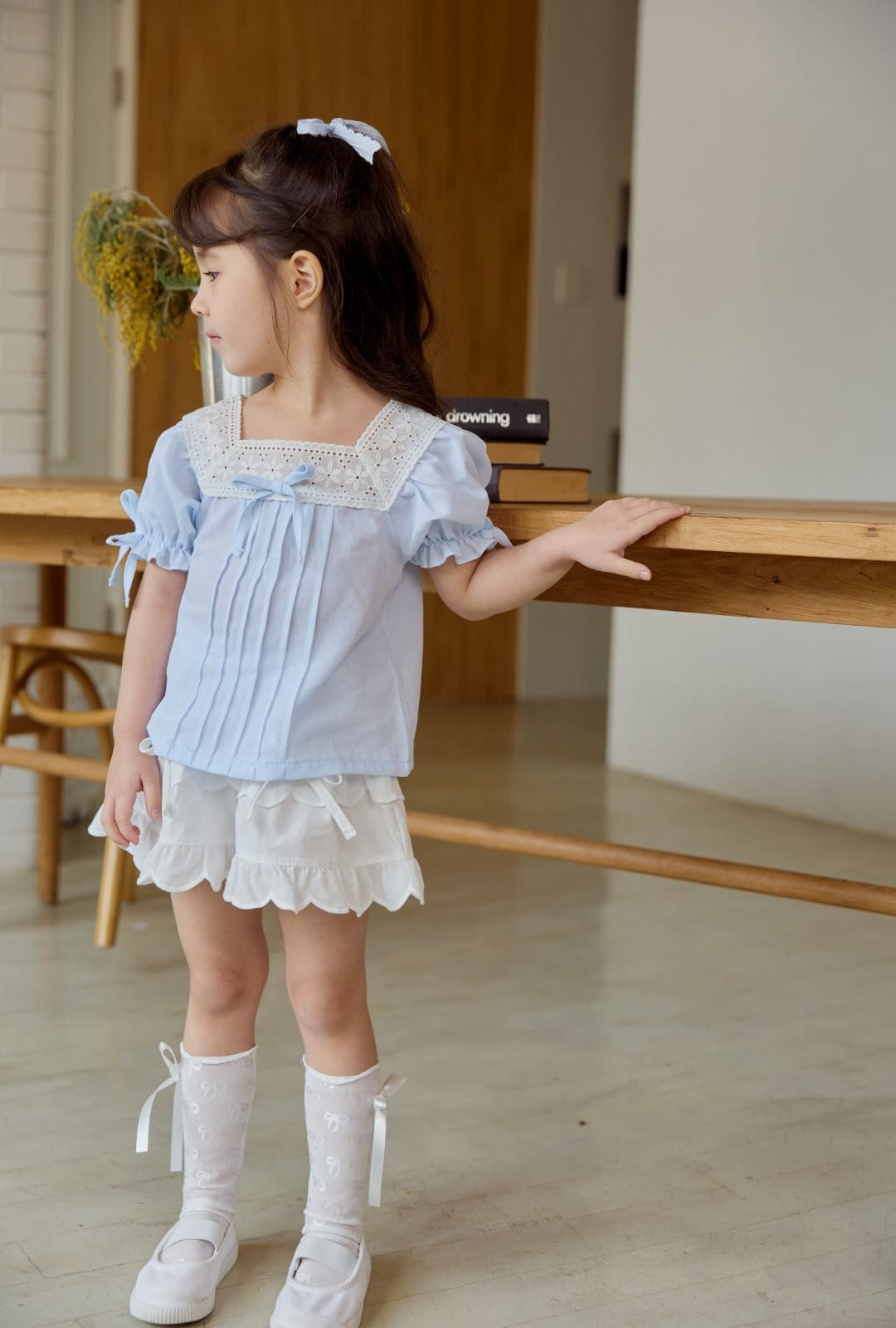 Coco Rabbit - Korean Children Fashion - #kidsshorts - Ribbon Square Blouse - 9