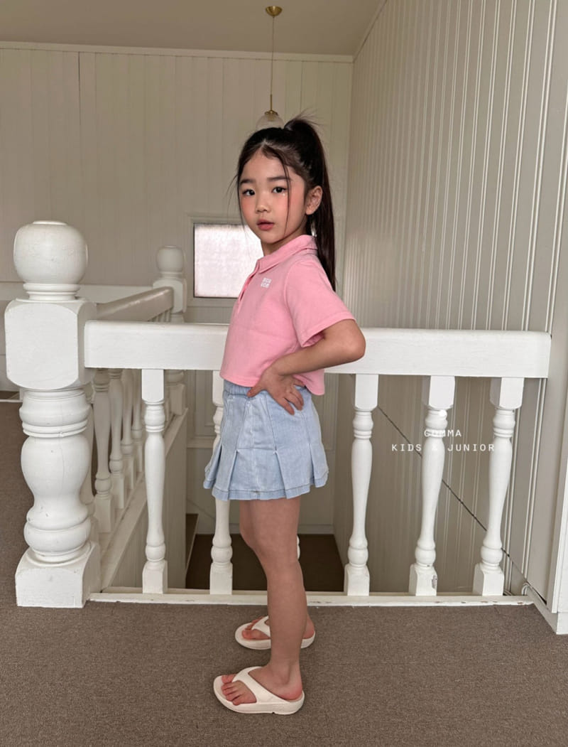 Comma - Korean Children Fashion - #discoveringself - Denim Wrinkle Skirt - 4