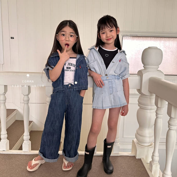 Comma - Korean Children Fashion - #toddlerclothing - L Denim Crop Shirt
