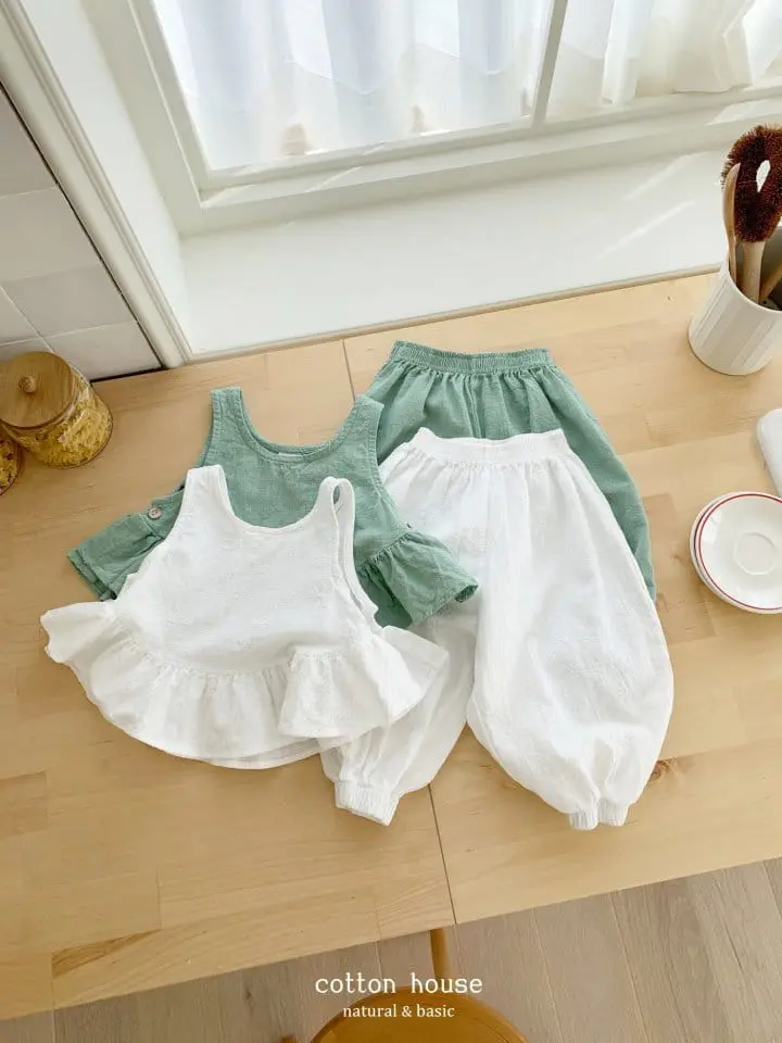 Cotton House - Korean Children Fashion - #childrensboutique - Frill Sleeveless Top Bottom Set