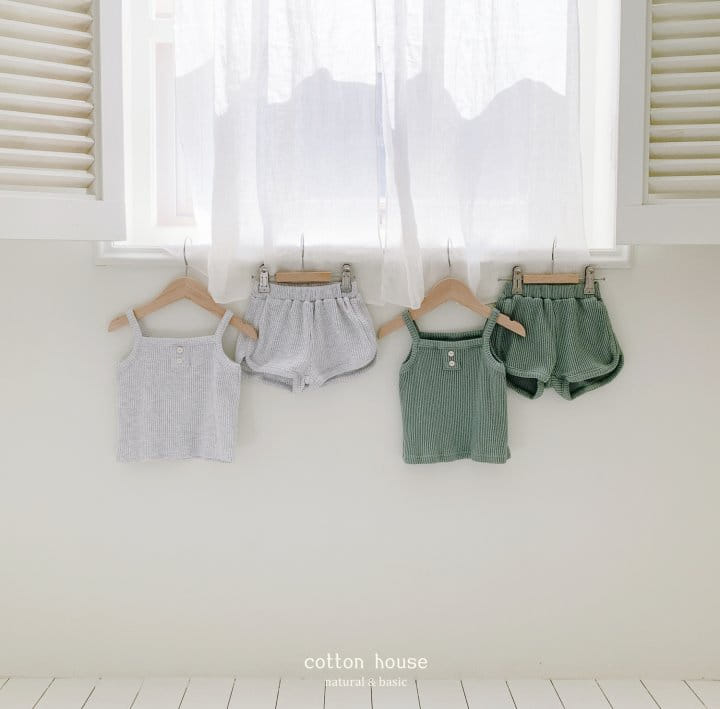 Cotton House - Korean Children Fashion - #fashionkids - Waffle Sleeveless Top Bottom Set - 5