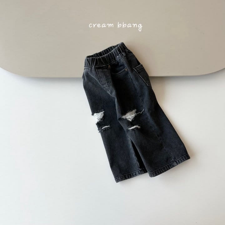 Cream Bbang - Korean Children Fashion - #discoveringself - Destroyed Wide Denim Pants - 5