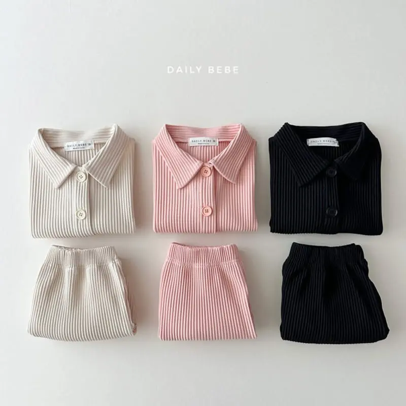 Daily Bebe - Korean Children Fashion - #kidsstore - Collar Pleats Top Bottom Set