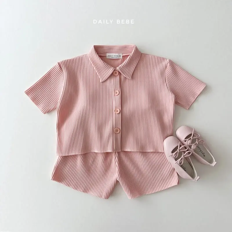 Daily Bebe - Korean Children Fashion - #minifashionista - Collar Pleats Top Bottom Set - 6