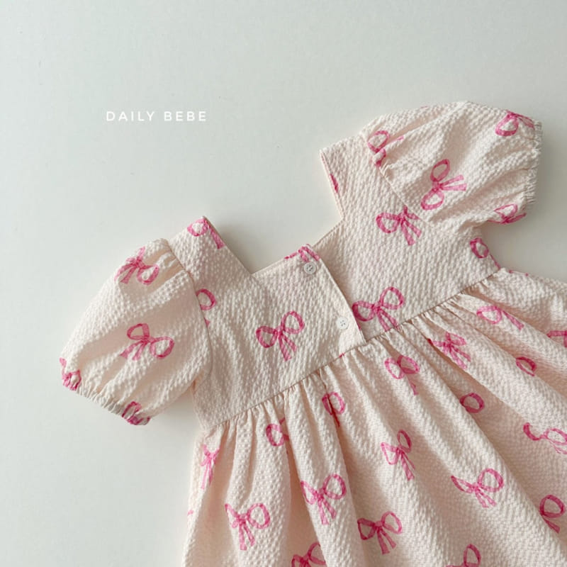 Daily Bebe - Korean Children Fashion - #stylishchildhood - Ribbon Square One-Piece - 2