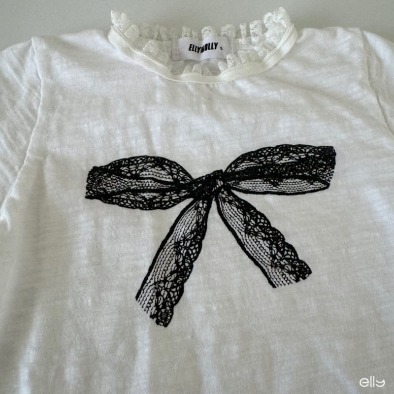 Ellymolly - Korean Children Fashion - #designkidswear - Slop Lace Ribbon Tee - 6