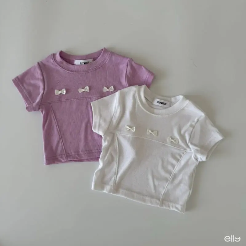 Ellymolly - Korean Children Fashion - #littlefashionista - Rib Ribbon Tee - 3