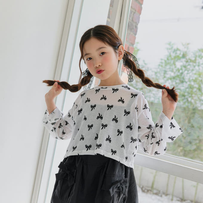 Ellymolly - Korean Children Fashion - #littlefashionista - Ribbon See Through Long Sleeve Tee