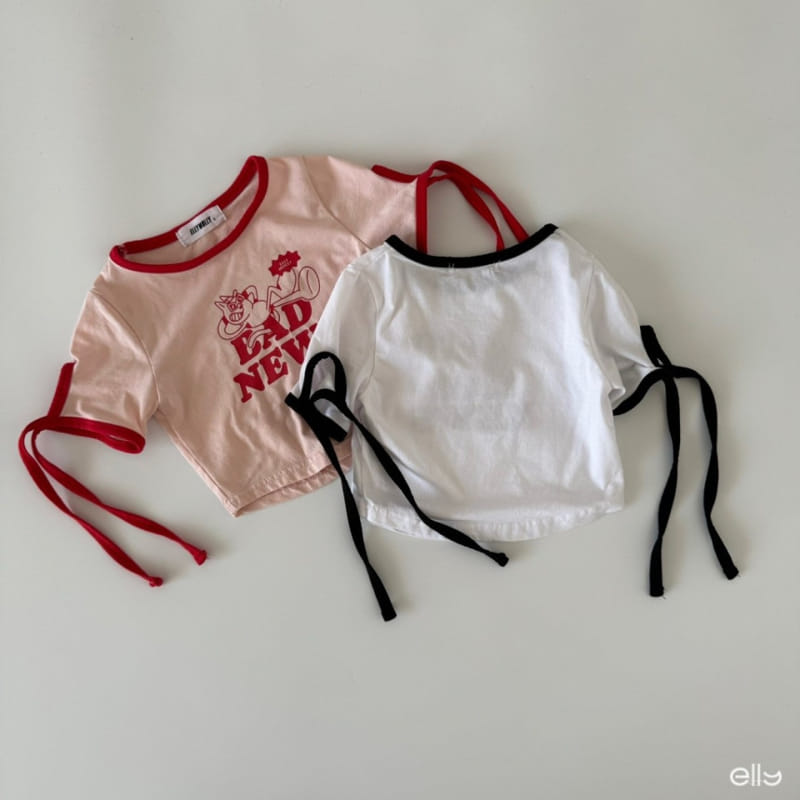 Ellymolly - Korean Children Fashion - #minifashionista - Sleeve Ribbon Crop Tee - 2