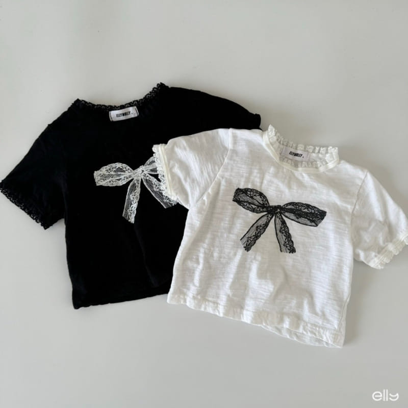 Ellymolly - Korean Children Fashion - #prettylittlegirls - Slop Lace Ribbon Tee - 2
