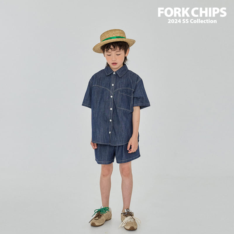 Fork Chips - Korean Children Fashion - #childrensboutique - Span Denim Shirt - 7