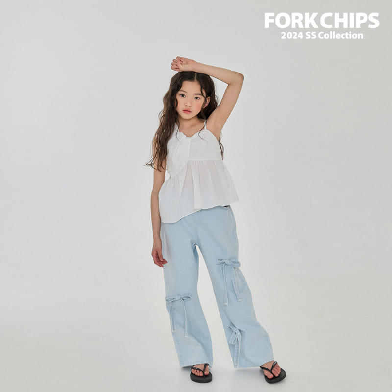 Fork Chips - Korean Children Fashion - #childrensboutique - Barbi Ribbon Denim Pants - 6