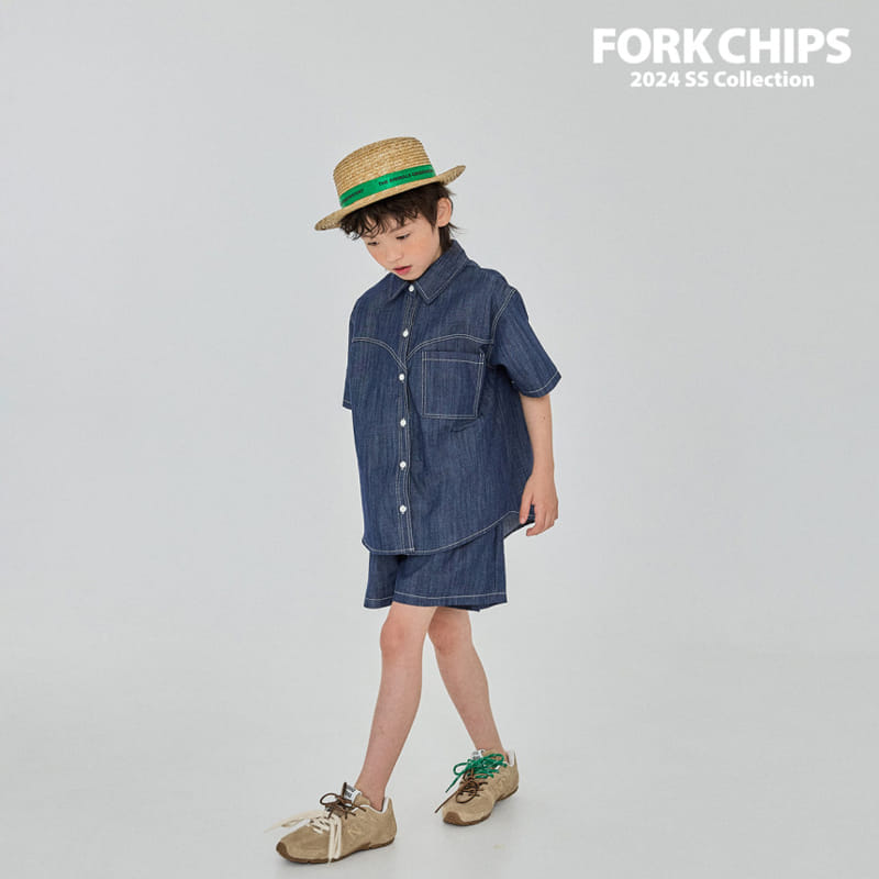 Fork Chips - Korean Children Fashion - #designkidswear - Span Denim Shirt - 8
