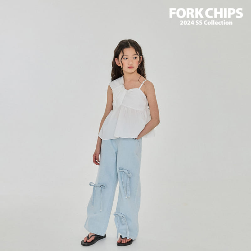 Fork Chips - Korean Children Fashion - #discoveringself - Barbi Ribbon Denim Pants - 8