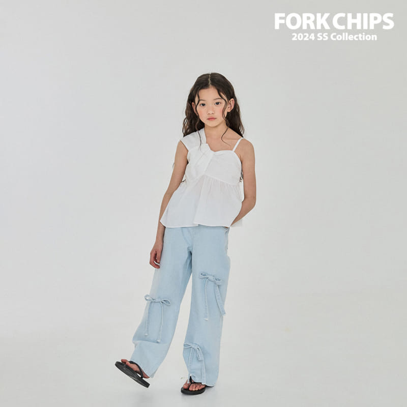 Fork Chips - Korean Children Fashion - #fashionkids - Barbi Ribbon Denim Pants - 9