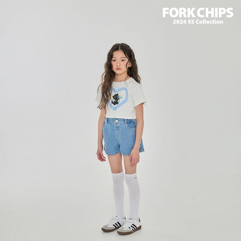 Fork Chips - Korean Children Fashion - #kidsshorts - Love Cat Tee - 9