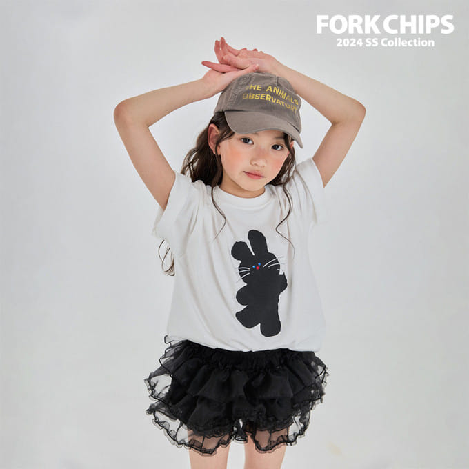 Fork Chips - Korean Children Fashion - #kidsshorts - Moving Bunny Tee