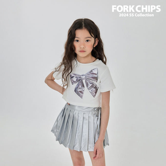 Fork Chips - Korean Children Fashion - #kidzfashiontrend - Shiny Pleats Skirt