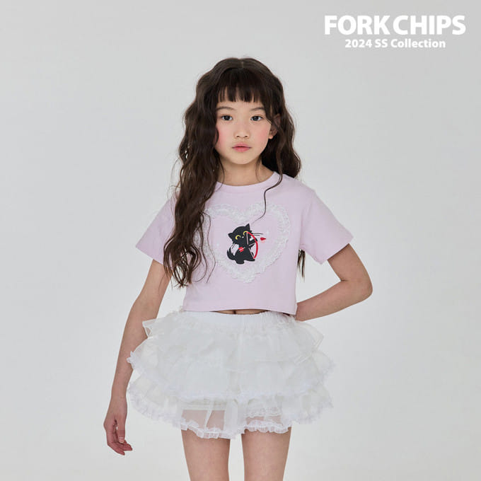 Fork Chips - Korean Children Fashion - #minifashionista - Love Cat Tee