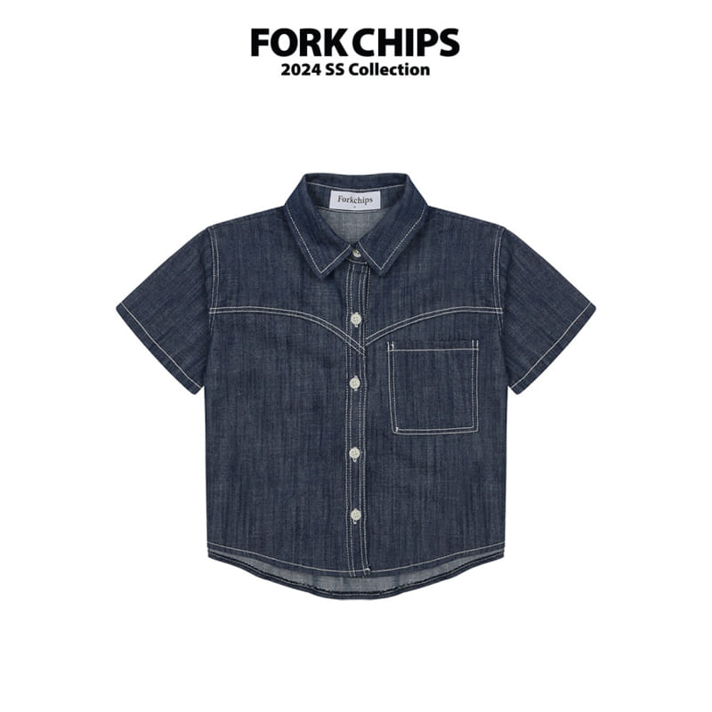Fork Chips - Korean Children Fashion - #prettylittlegirls - Span Denim Shirt - 2