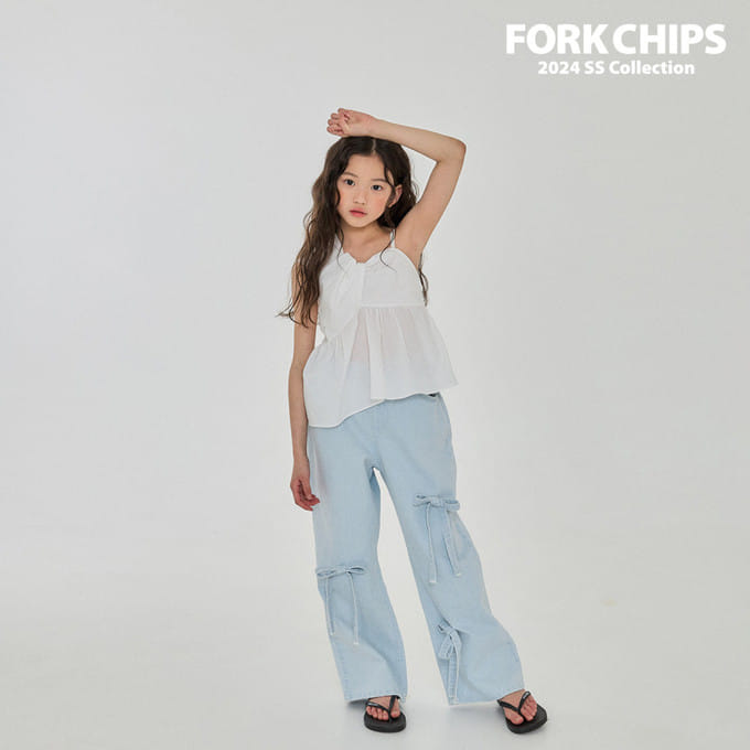 Fork Chips - Korean Children Fashion - #prettylittlegirls - Barbi Ribbon Denim Pants