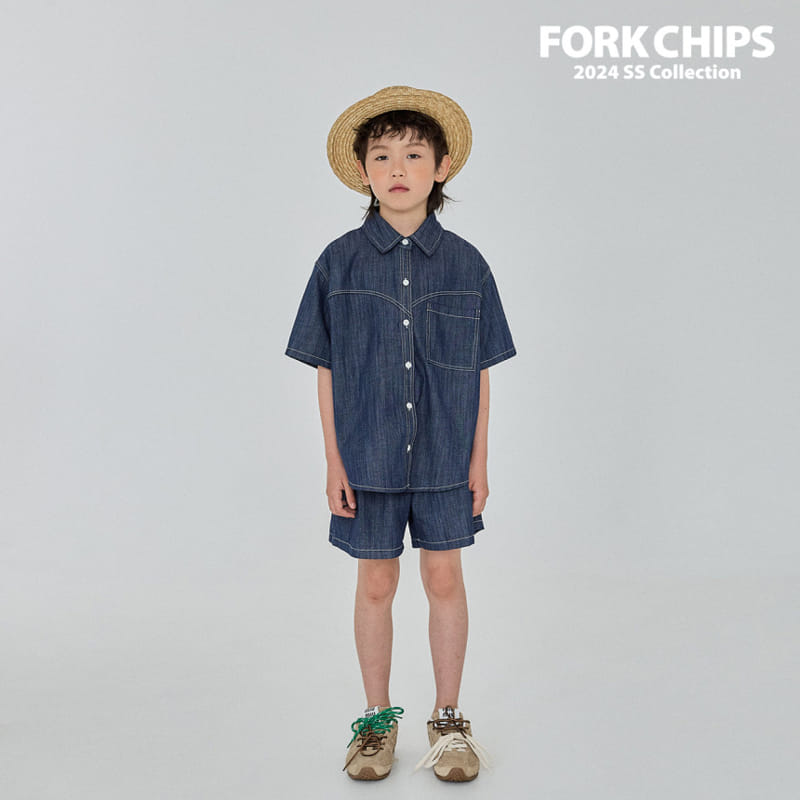 Fork Chips - Korean Children Fashion - #stylishchildhood - Span Denim Shirt - 5