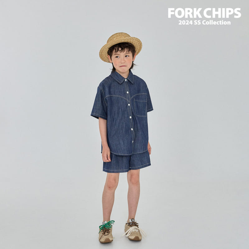 Fork Chips - Korean Children Fashion - #todddlerfashion - Span Denim Shirt - 3