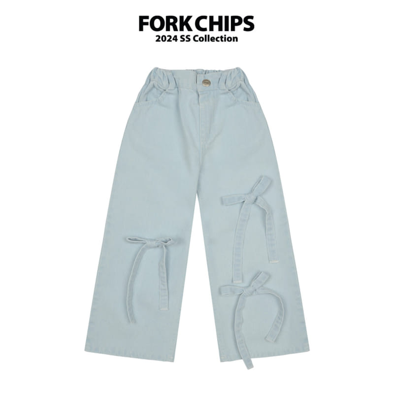 Fork Chips - Korean Children Fashion - #todddlerfashion - Barbi Ribbon Denim Pants - 2