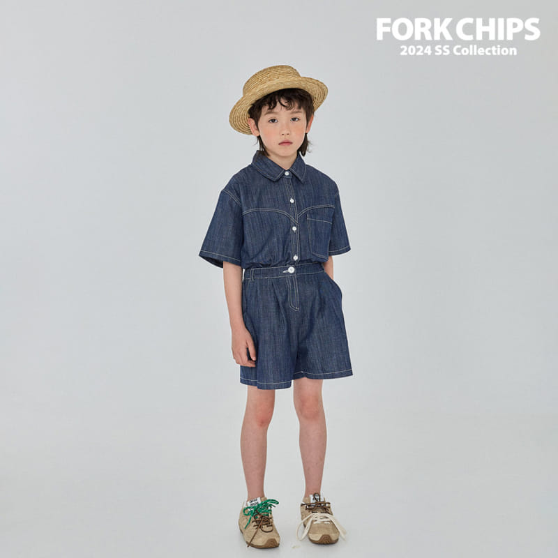 Fork Chips - Korean Children Fashion - #todddlerfashion - Span Denim Shirt - 4