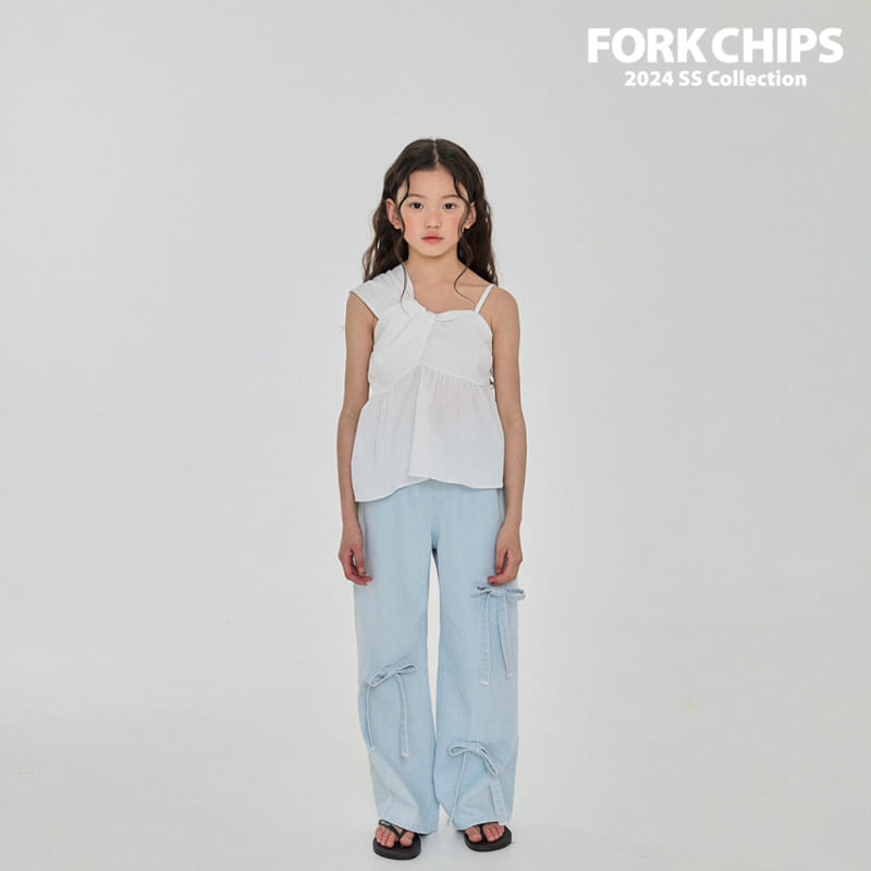 Fork Chips - Korean Children Fashion - #toddlerclothing - Barbi Ribbon Denim Pants - 3