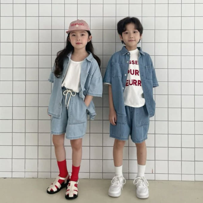 From I - Korean Children Fashion - #discoveringself - Denim Short Shirt