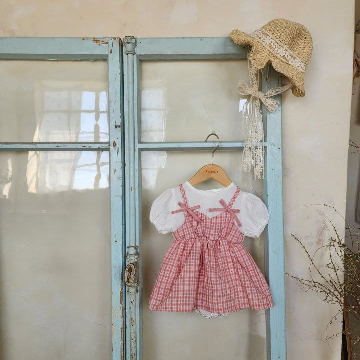 From J - Korean Baby Fashion - #babywear - Check Ribbon Body Suit - 3