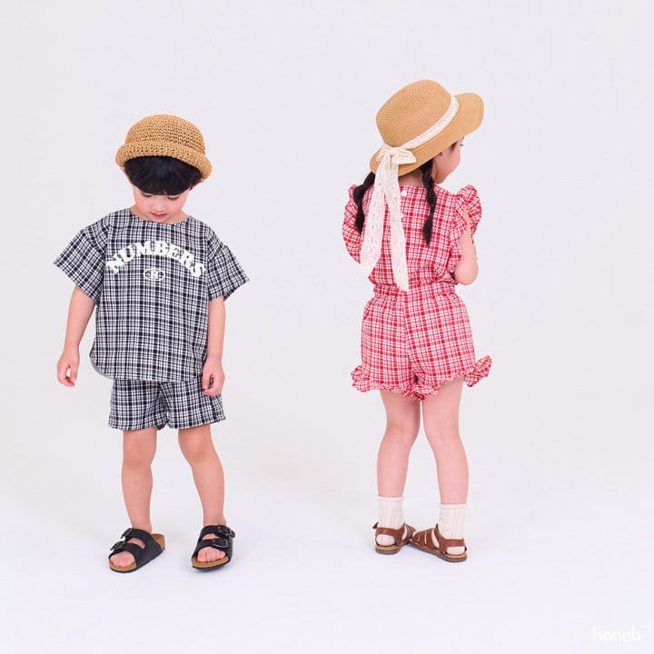 Hanab - Korean Children Fashion - #minifashionista - Cooling Check Top Bottom Set - 3