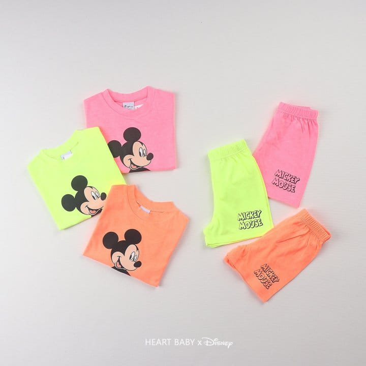Heart Baby - Korean Children Fashion - #designkidswear - Neon M Short Sleeve Top Bottom Set - 4