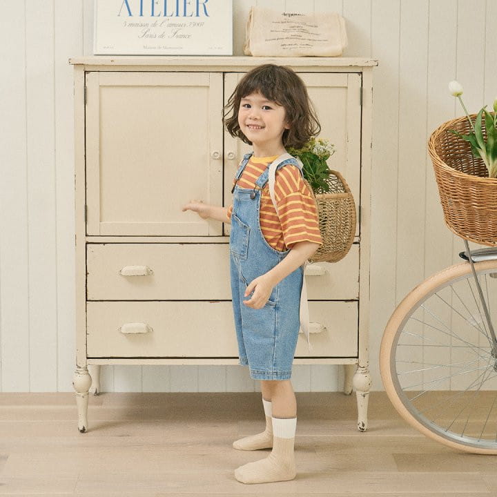 Here I Am - Korean Children Fashion - #toddlerclothing - Soft Span Denim Overalls  - 5