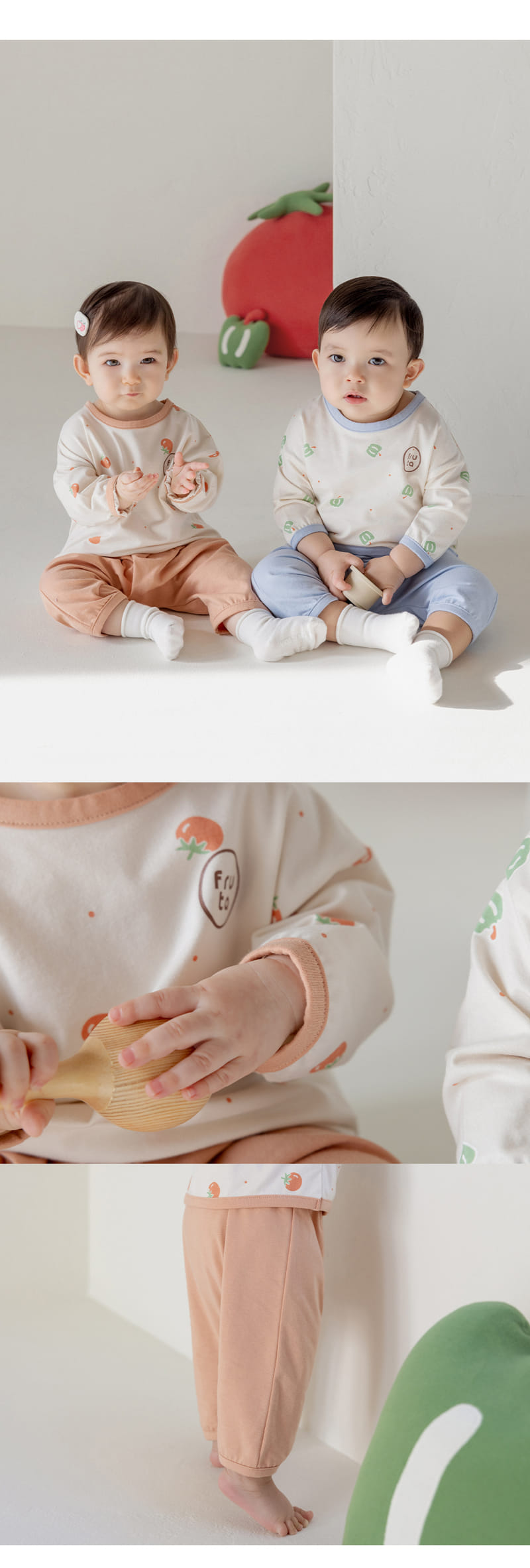 Kids Clara - Korean Baby Fashion - #babyoutfit - Vage Rounge Baby Top Bottom Set - 2