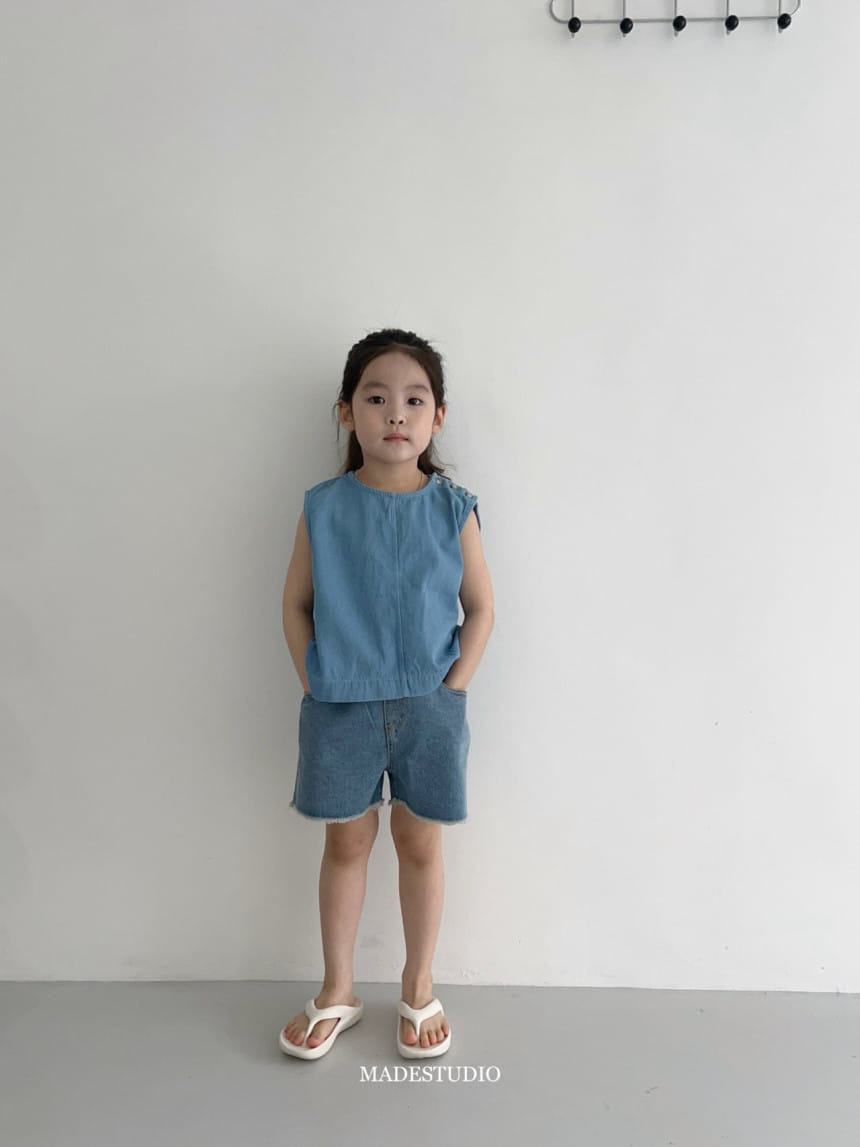 Made Studio - Korean Children Fashion - #kidsshorts - Denim Sleeveless Top - 4