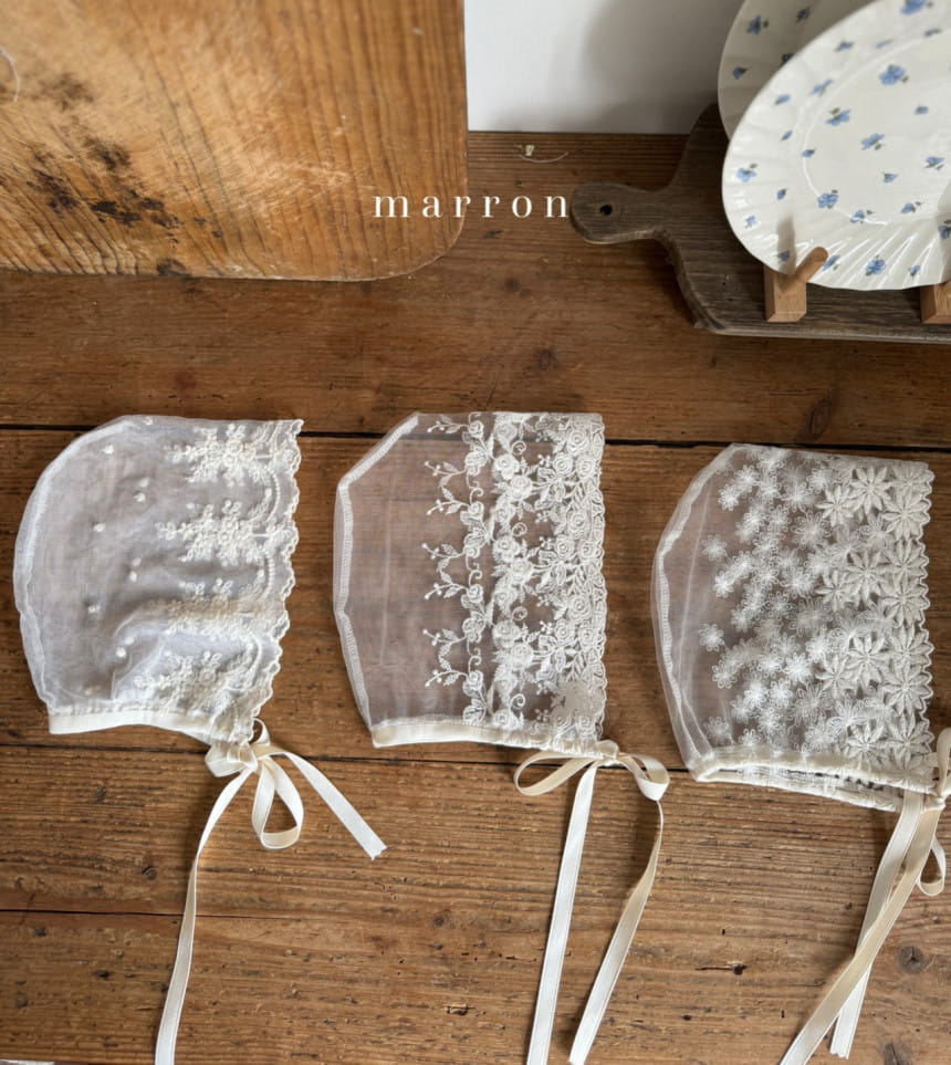 Marron Kid - Korean Baby Fashion - #babyoutfit - Cream Lace Bonnet - 3