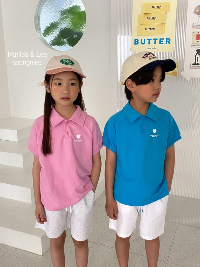 Matilda & Lee - Korean Children Fashion - #prettylittlegirls - Heart Collar Top Bottom Set - 4