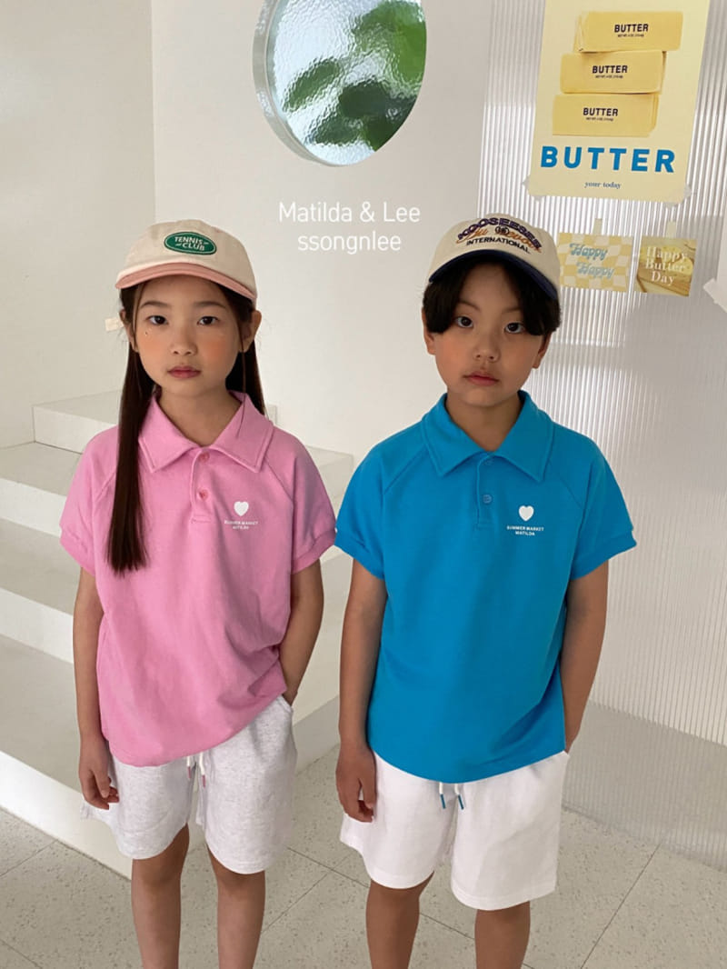 Matilda & Lee - Korean Children Fashion - #minifashionista - Heart Collar Top Bottom Set - 2