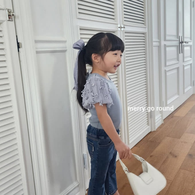 Merry Go Round - Korean Children Fashion - #kidsshorts - Ribbon Puff Tee