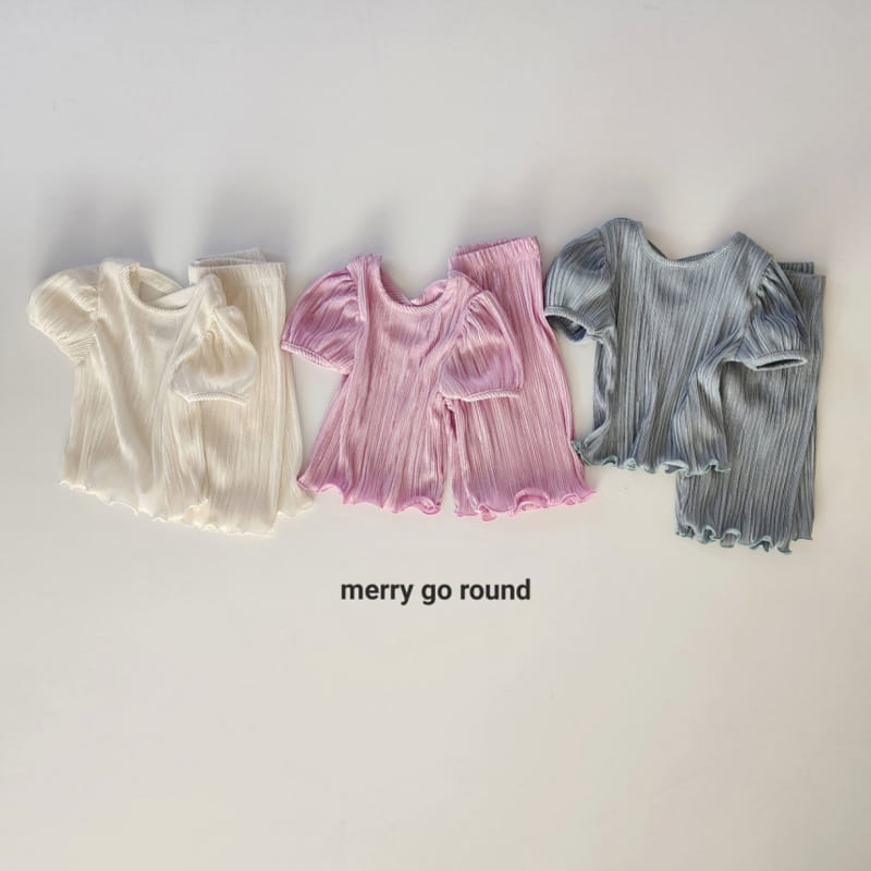 Merry Go Round - Korean Children Fashion - #minifashionista - Puff Wrinkle Top Bottom Set - 2