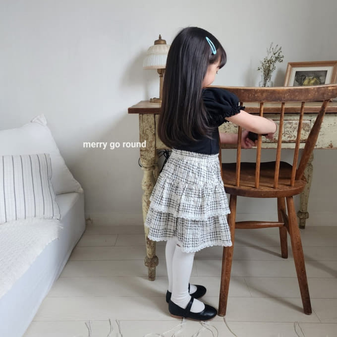 Merry Go Round - Korean Children Fashion - #todddlerfashion - Check Lace Skirt