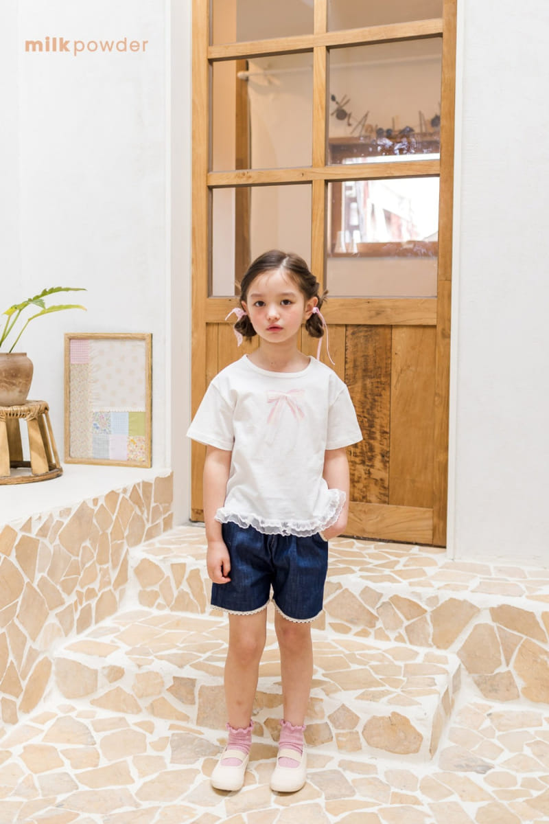 Milk Powder - Korean Children Fashion - #kidsshorts - Lace Denim Pants - 6
