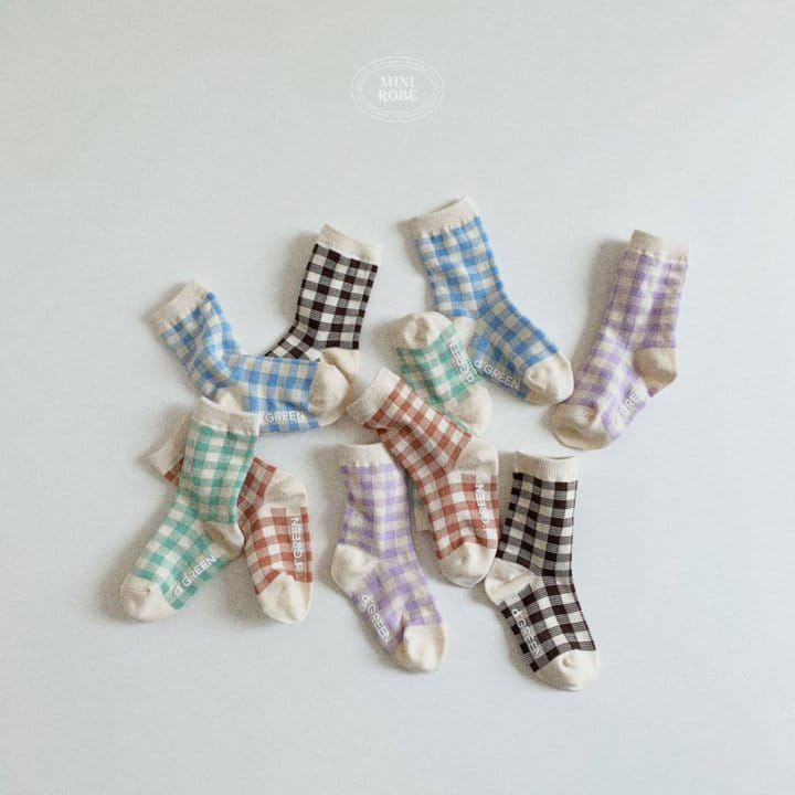 Mini Robe - Korean Baby Fashion - #babyclothing - Natural Check Socks Set