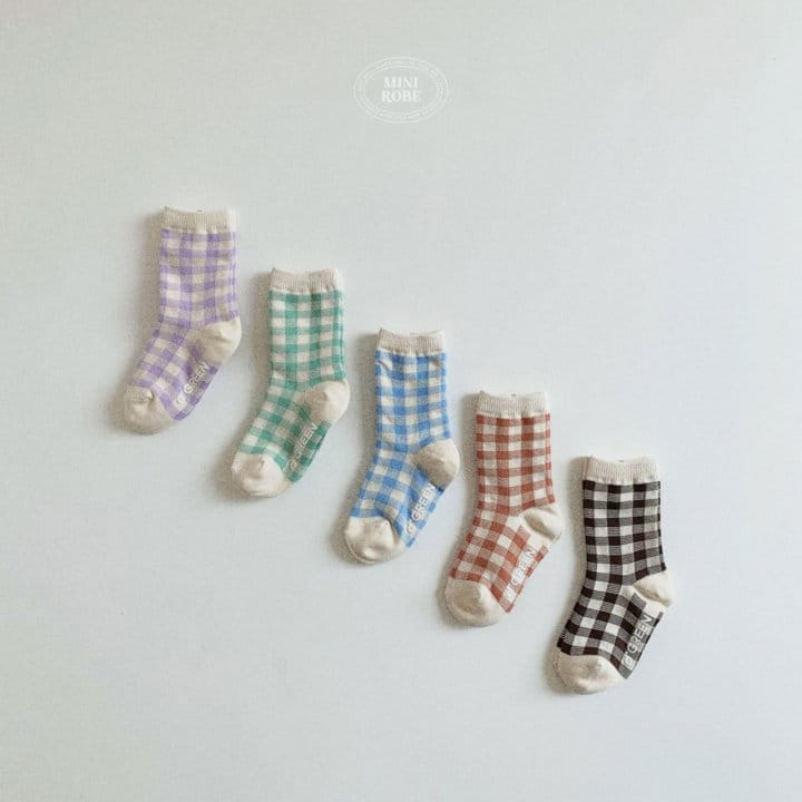Mini Robe - Korean Baby Fashion - #babyfever - Natural Check Socks Set - 3