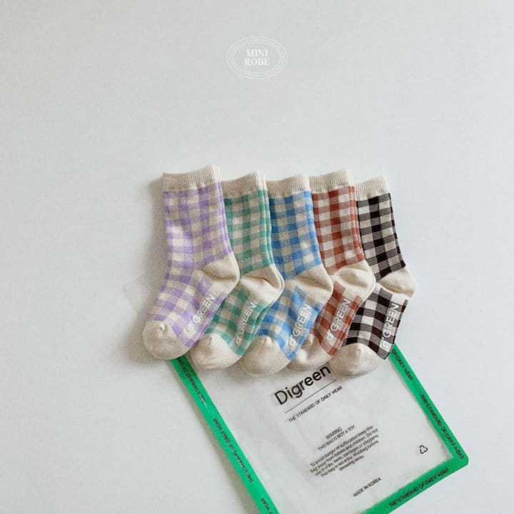 Mini Robe - Korean Baby Fashion - #babylifestyle - Natural Check Socks Set - 5