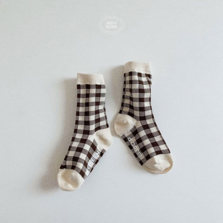 Mini Robe - Korean Baby Fashion - #babyoutfit - Natural Check Socks Set - 9