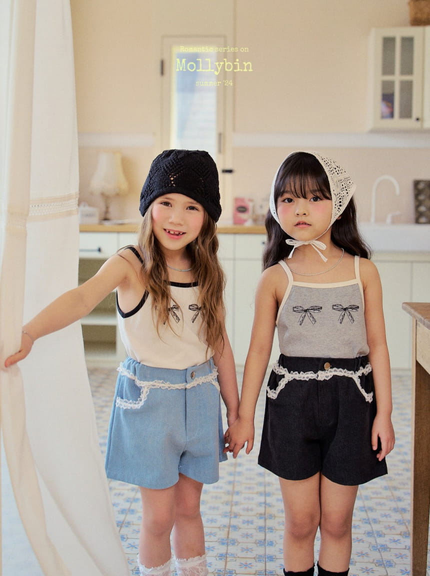 Mollybin - Korean Children Fashion - #childofig - Lace Denim Shorts - 7