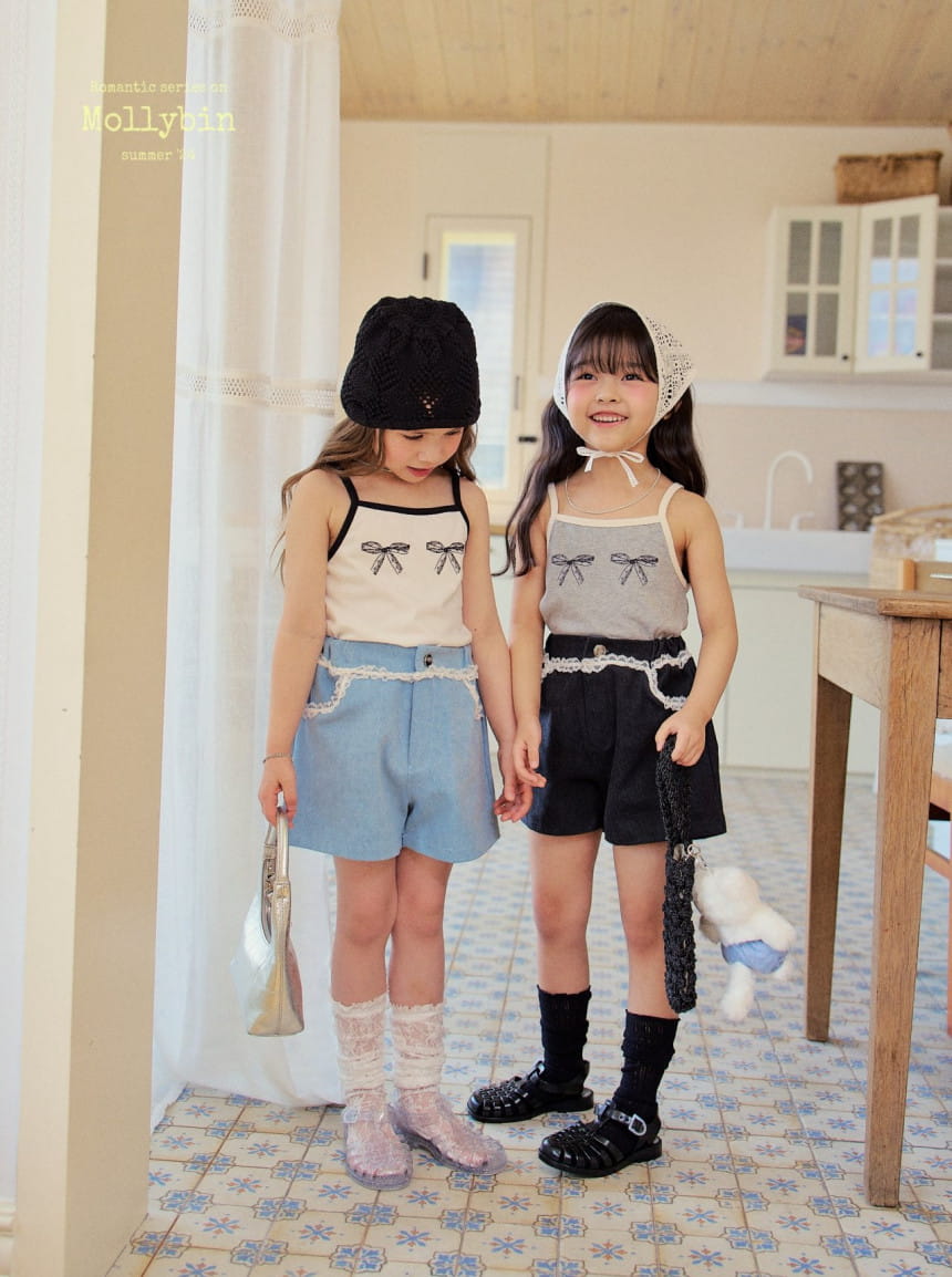 Mollybin - Korean Children Fashion - #childrensboutique - Silky Ribbon Sleevelss Tee - 8